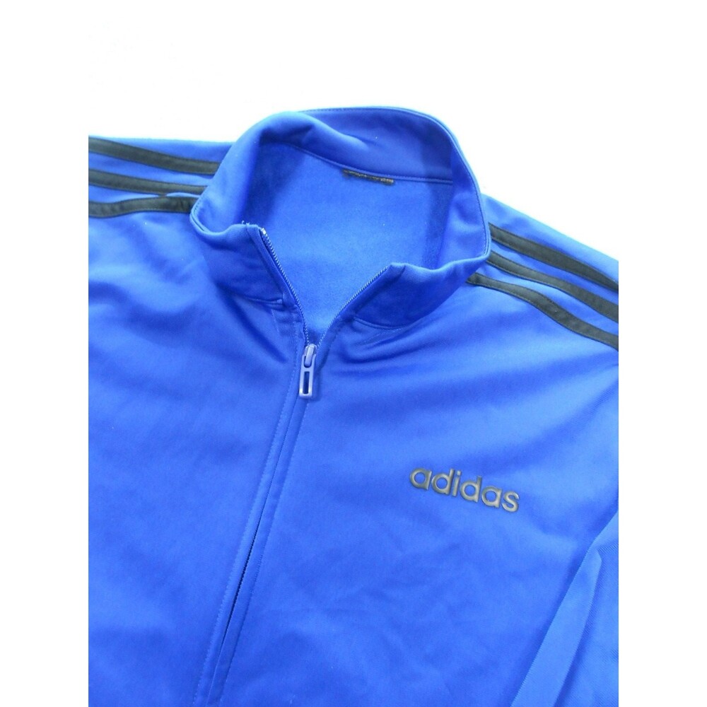 Adidas Track Jacket Mens Size Medium Blue 3-Stripes Full Zip Pockets Long Slv.